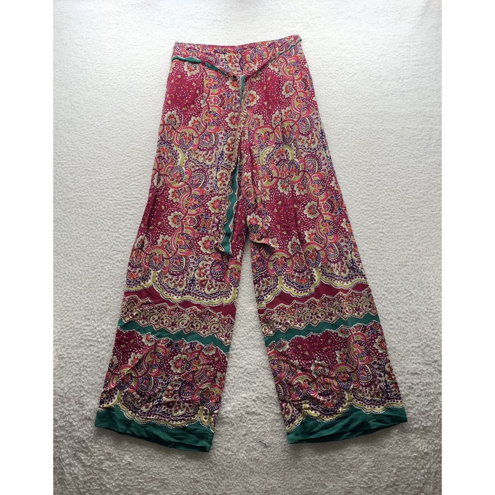Ett Twa Anthropologie Boho Palazzo Pants Size 2 Wide Leg Paisley Belted Flowy